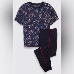Gap Kids Navy Football 2 Piece Short Sleeve Long Pants Pajama Set Boys Size 14